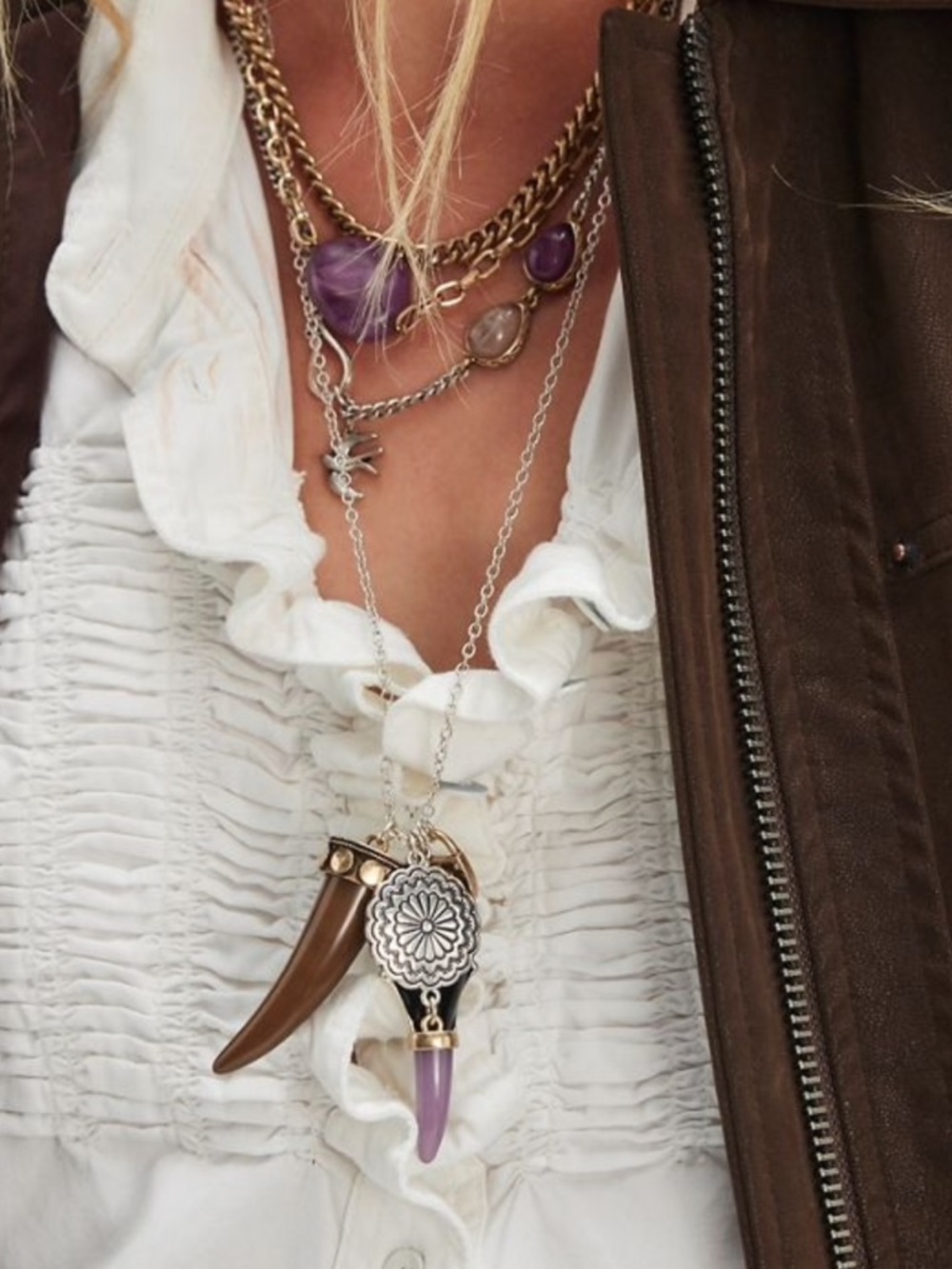 Free People Boho Mixed Metal Stacked Layering Necklace